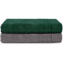 Komfortec 2er Saunatuch Set 80x200 cm aus 100% Baumwolle, XXL-Saunatücher, Sauna Handtuch, Weich, Groß, Frottee, Schnelltrocknend, Anthrazit Grau/Dunkelgrün