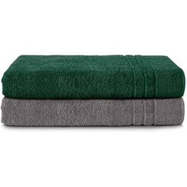 Komfortec 2er Saunatuch Set 80x200 cm aus 100% Baumwolle, XXL-Saunatücher, Sauna Handtuch, Weich, Groß, Frottee, Schnelltrocknend, Anthrazit Grau/Dunkelgrün