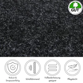 Andiamo Teppichboden ANDIAMO "Invita, Nadelvlies, Gesamthöhe 5 mm, Luxusklasse LC1", grau (anthrazit), B:200cm L:300cm, Kunstfaser, Teppiche, melierte Optik, Breite 200 cm oder 400 cm, robust & strapazierfähig