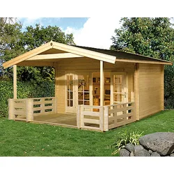 Weka 45 mm Weekendhaus 137 mit Terrasse +Vordache 380 x 580 cm - 50 % Rabatt auf Dacheindeckung