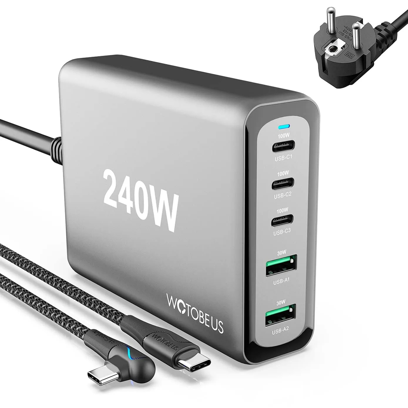 [UK] WOTOBEUS 240W USB C Charger Station GaN PD100W 65W 30W PPS45W Super Fast Charging Wall Power Adapter Type-C Lapto for iPhone 13 Pro Max iPad MacBook Pixel Samsung Galaxy Note S22
