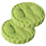 Sitzkissen Rund, 2Er Set Bodenkissen, 40 X 40 Cm Sitzkissen Stuhl, Baumwolle Polsterung Dicke Bodenkissen Yogakissen Haustierbett Sitzpolster Für Den Innen Und Außenbereich Stuhlkissen-Set, Grün