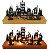 Advent Kerzenhalter,Adventskranz Teelichthalter für 4 Teelicht,Weihnachtskerzenhalter aus Metall mit Holzhaltern,Weihnachtsdeko,für Tisch Adventsdeko Weihnachtsdeko Modern Geschenk