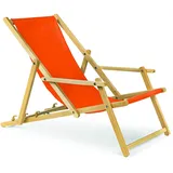 Holz Sonnenliege Strandliege Liegestuhl aus Holz 3 Stufen Klappbare Gartenliege mit Armauflagen orange