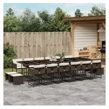 vidaXL 17-tlg. Garten-Essgruppe mit Kissen Braun Poly Rattan