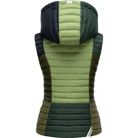 Navahoo Damen Steppweste leicht mit Abnehmbarer Kapuze Colourblocking-Stil Shadaa Multikulti Multicolour Green Forest Gr. S - S