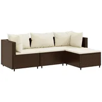 vidaXL 4-tlg Garten-Lounge-Set mit Kissen Braun Poly Rattan Modell 15