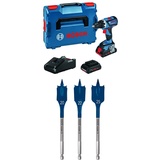 Bosch Professional Akku Bohrschrauber GSR 18V-60 C (inkl. Akku, Ladegerät GAL 18 V-40, L-BOXX 136) + 7x Expert SelfCut Speed Flachfräsbohrer Set (für Weichholz, Grobspanplatte, Ø 16-32 mm, Zubehör)