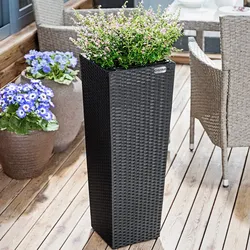 Casaria Poly Rattan Blumentopf mit Wasserabfluss Schwarz - 3er Set