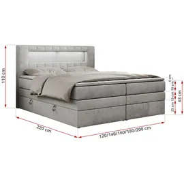 MKS Meble Boxspringbett Hellgrau, Textil, 2-Sitzer, H3, Rechteckig, 180x200 cm, Schlafzimmer, Betten, Boxspringbetten