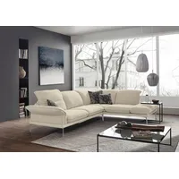 Ecksofa W.SCHILLIG "sherry" Sofas Gr. B/H/T: 302cm x 81cm x 230cm, Longlife fabric Chenillegewebe V39, Ottomane rechts, ohne Kopfteilverstellung-ohne Armlehnenverstellung, beige (cream v39) Kopfstützenverstellung, Winkelfüße in Chrom glänzend, Breite 302 cm