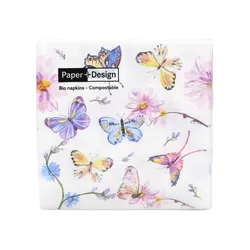Paper+Design tabletop Cocktailserviette 3-lagig  Butterflies (24x24cm)