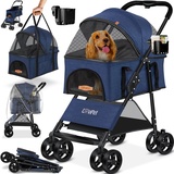 LOVPET LOVPET® Hundewagen 2in1 Hundebuggy Hundebox Transporttasche Faltbar klappbar bis 20 kg Haustiere Buggy mit Netzfenstern & Regenschutzabdeckung Jogger Katzenbuggy für kleine Hunde Katzen