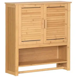 ad.con Hängeschrank aus Bambus fürs Badezimmer Wandschrank mit 2 Türen Handtuchhalter Ablage Badschrank Regalfächern Platzsparend 66x62x20cm Natural (Skandinavisch)