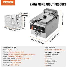 Vevor kommerzielle Fritteuse 3000 W 5,9 l Silber