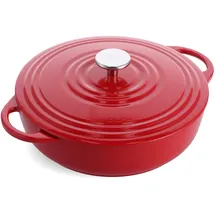 B&K BK Cookware Bourgogne emailliertes Gusseisen 28cm/4L Dutch Oven Topf mit Deckel, induktionsgeeignet, runde Kasserolle zum Backen, Schmoren, Eintöpfe, Chili Rot