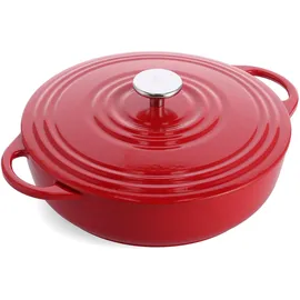 B&K BK Cookware Bourgogne emailliertes Gusseisen 28cm/4L Dutch Oven Topf mit Deckel, induktionsgeeignet, runde Kasserolle zum Backen, Schmoren, Eintöpfe, Chili Rot