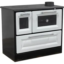 hosseven Kaminofen mit Backfach und Herdplatte 4012 Weiß Holzofen 8 kW Holz Ofen Mehrfachbelegung Kamin Heizofen Küchenherd