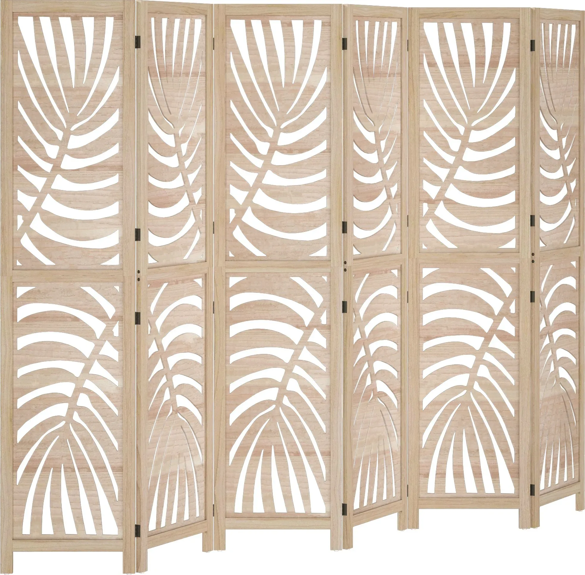 HOMCOM Raumteiler aus Holz 6 Paneele 240 x 170 cm faltbarer und tragbarer Raumteiler, Blättermotiv, abnehmbare Trennwand für Wohnzimmer Schlafzimmer Zuhause, Naturholz   Aosom