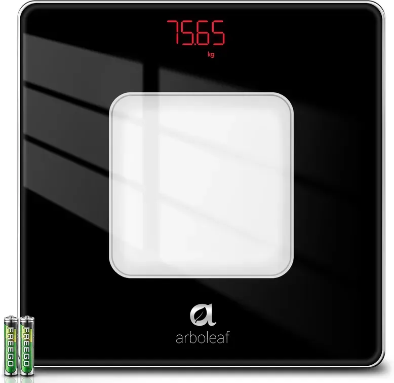Arboleaf CS20H Digitale Körperfettwaage, Präzise Körperfettmessung, klares Digitaldisplay (kg-Einheit), hochpräzise Sensoren, haltbare gehärtete Glasplattform, geeignet für Zuhause und Badezimmer, Schwarz