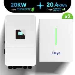Deye Komplettset 20 kW Hybridwechselrichter SUN-20K-SG05LP3-EU-SM2 & 20,4 kWh Batteriespeicher Deye RW-F10.2 LFP