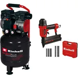 Einhell Kompressor TE-AC 24 Silent (leiser Kompressor, 750 W, max. 8 bar, öl- und servicefreier Motor, 24 l-Tank, Manometer, inkl. Druckluft-Tacker TC-PN 50, 1500 Klammern, 2000 Nägel, Ölfläschchen, Stecknippel, Transportkoffer)