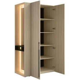 Home Affaire Kleiderschrank HOME AFFAIRE "TRENTO Garderobe, Wäscheschrank mit Spiegel und LED-Beleuchtung", beige (natur), B:110,9cm H:207,5cm T:58cm, Melamin, Schränke, Kleiderschrank, wahlweise mit Kleiderstange oder Einlegeböden FSC-zertifiziert