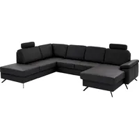 die planbar Wohnlandschaft Leder U-Form mit Kopfstützen 3-Sitzer Schwarz