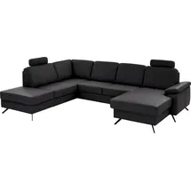 die planbar Wohnlandschaft Leder U-Form mit Kopfstützen 3-Sitzer Schwarz