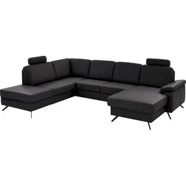 die planbar Wohnlandschaft Leder U-Form mit Kopfstützen 3-Sitzer Schwarz