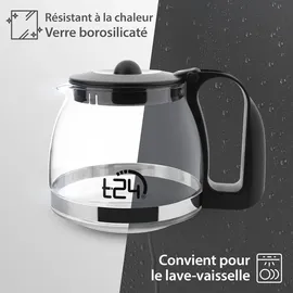 t24 Teekanne aus Glas 1250 ml & Hitzebeständig mit Edelstahl Teesieb - Schwarz