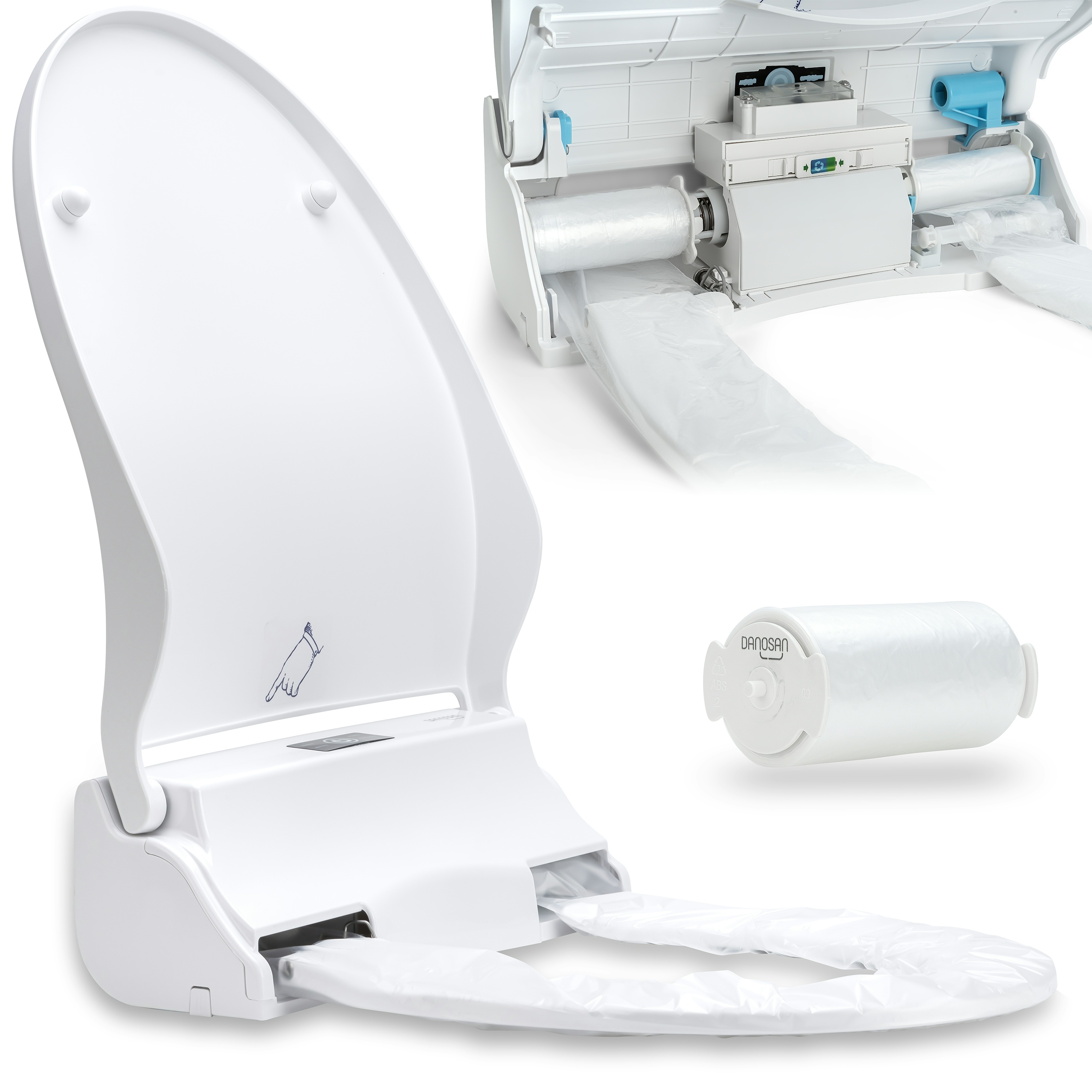 GVS DANOSAN Hygiene-WC-Sitz mit UV-Desinfektion, Schutz vor Viren und Keimen, Setangebott inkl. 5 Rollen Sanitärfolie