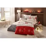 MY HOME Bettwäsche Venua in Gr. 135x200 oder 155x220 cm, Linon, 2 teilig, Winterbettwäsche, Weihnachtsbettwäsche beige|grau