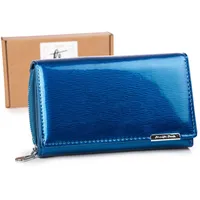 Jennifer Jones Große Echt Lackleder Damen Geldbörse Portemonnaie RFID Blau