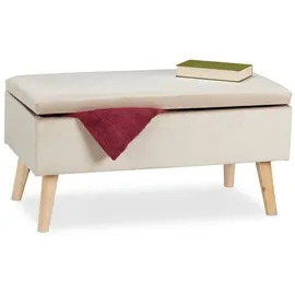 Relaxdays Truhenbank Samt Creme 80 x 40 x 48 cm
