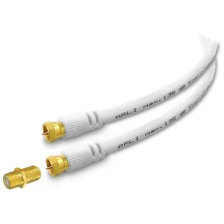ARLI TV-Kabel, F-Stecker, F-Verbinder (500 cm), 5m Verlängerungskabel Anschlusskabel TV HD Satkabel vergoldet 135 dB weiß