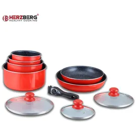 HERZBERG HG-5000: 10-Teiliges Kochgeschirrset mit Marmorbeschichtung schwarz - Schwarz