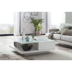 Couchtisch SALESFEVER, weiß, B:100cm H:36cm T:100cm, Tische, Tischplatte aus gehärtetem Kristallglas
