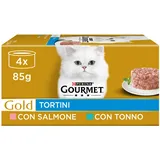 Purina Gourmet Gold Terrines Nassfutter für Katzen mit Lachs und Thunfisch, 48 Dosen à 85 g