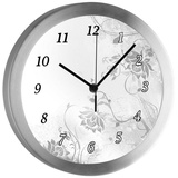 CreaDesign Funkwanduhr Funkuhr, Kinder Wanduhr, Kinderuhr, Kinderzimmer Blumenranke grau (geräuscharmes Uhrwerk) grau