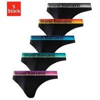 bruno banani String, (Packung, 5 St.), mit Streifen Logo Webbund, Gr. M, schwarz-blau, schwarz-pink, schwarz-mint, schwarz-gelb, schwarz-grau, , 25463552-M