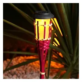 MARELIDA LED Solar Gartenfackel Bambus simulierter Flammeneffekt pink Solarfackel Garten
