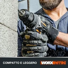 Worx Nitro 18 V (20 V MAX) Akku-Schlagbohrmaschine, PowerShare, bürstenloser Motor, 60 Nm, 13 mm Spannfutter, variable Drehzahlregelung, LED-Licht...