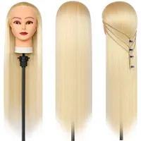 Trainingsköpfe, 28 inch Frisierkopf 100% Synthetikfaser-Haar Übungskopf, Frisurenkopf Ausbildung Kopf Mit Halter + DIY Haar Styling Braid Set (Blond)