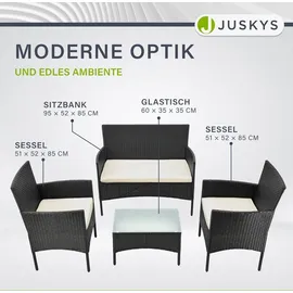 Juskys Fort Myers Polyrattan Gartenmöbel-Set Schwarz/Creme