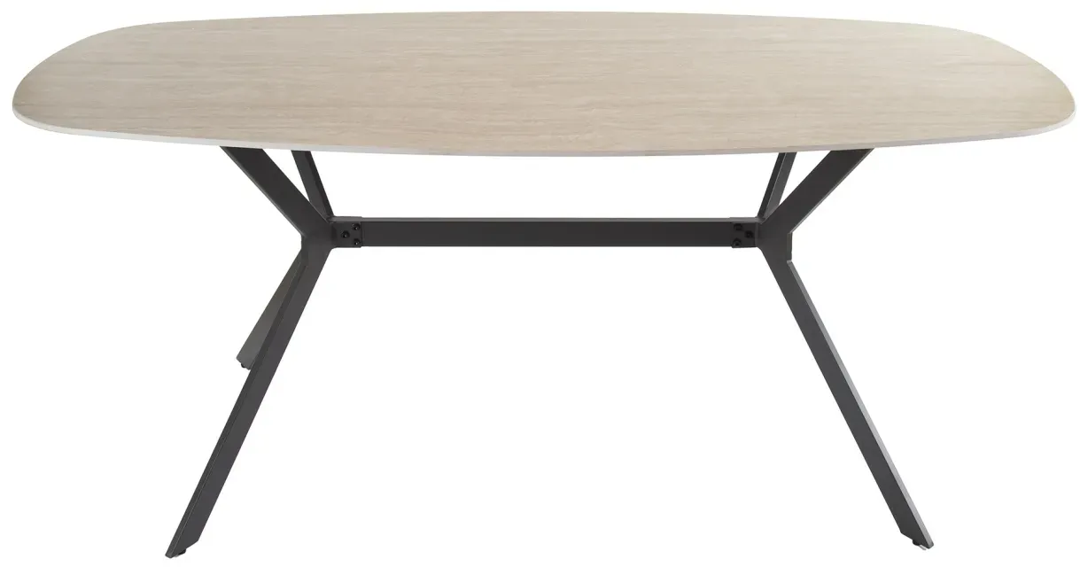 Esstisch Joradic aus Keramik in Travertin-Optik, modern oval, Beige, 180 cm für 6-8 Personen