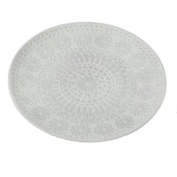 Deko Teller Schale mit Verzierung Blumenmuster weiß MDF Holz D: 34,5cm