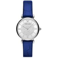 Emporio Armani Uhr für Damen , Zweizeiger Uhrwerk, 32mm Silbernes Edelstahlgehäuse mit einem Lederarmband, AR11344