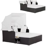 Rattan Lounge Gartenliege Doppelliege Gartensofa mit Faltbar Sonnendach & Kissen