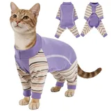 Katzenbody nach OP L, OP Body Katze nach Kastration, Leckschutz Katze, Schutzanzug Katze Vierbeinig, Katzen Onesie gegen Fellverlust, Reduziert Katzenhaare, Bequem & Atmungsaktiv Lila